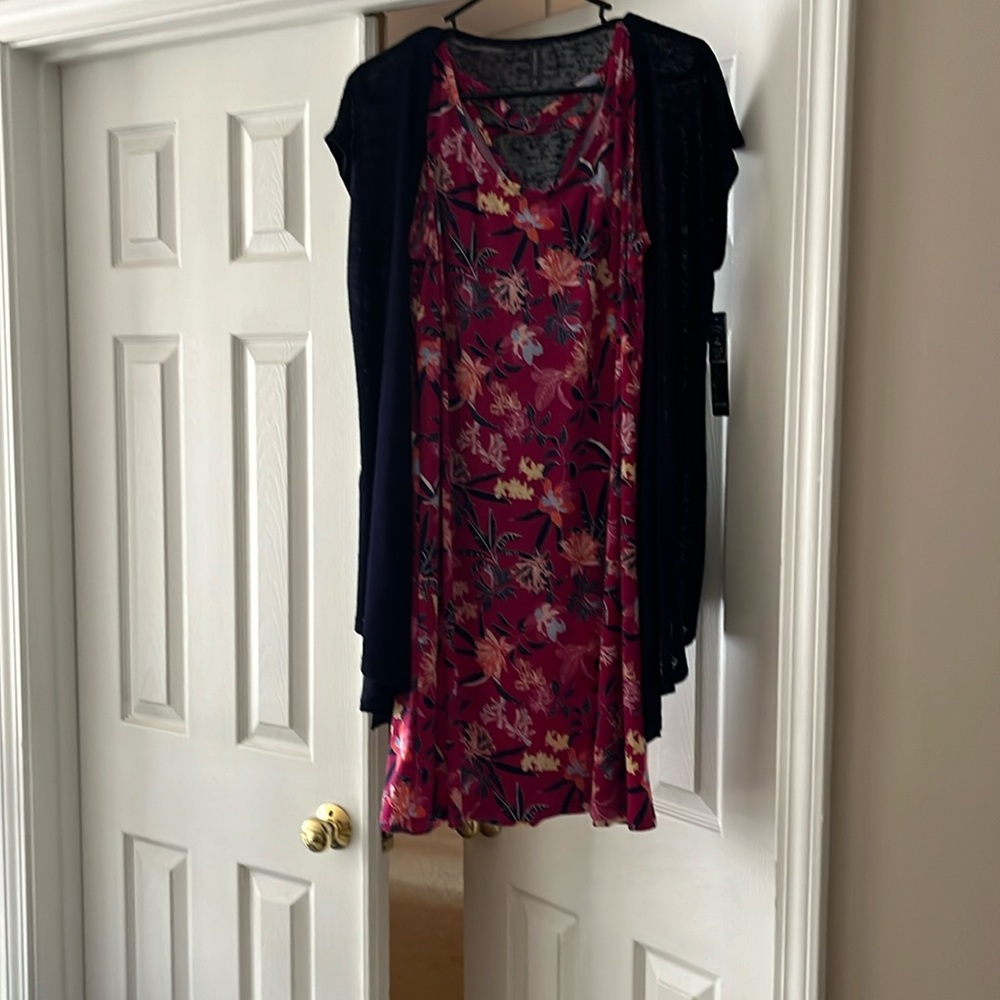 NWT Floral sleeveless dress with lightweight shortsleeved cardigan.